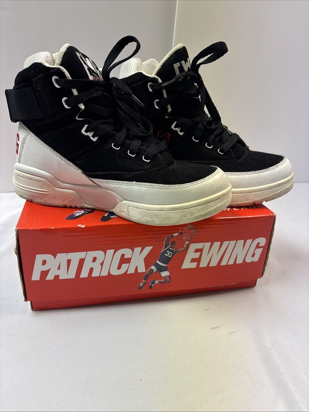 MEN SZ 7 33 HI PATRICK EWING BASKETBALL SNEAKER SHOE BLACK RED 1EW90147-014